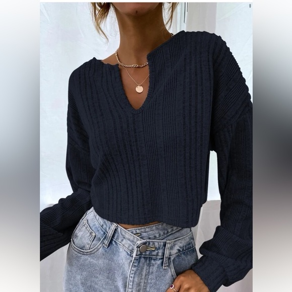Navy blue cropped sweater - Picture 1 of 2